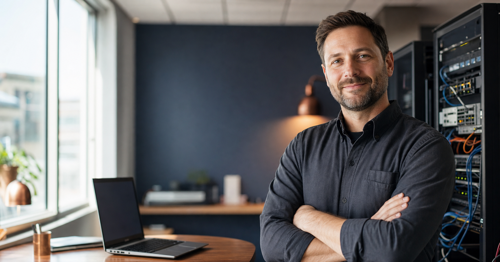 Prime Support IT professional working in a modern small-business office